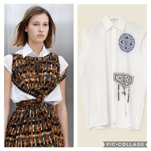 CÉLINE Sleeveless button up shirt in embroidered voile spring 2017 USA 4